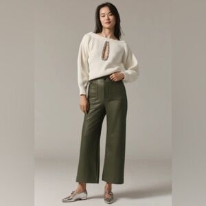 NWT The Colette Faux Leather Crop Wide-Leg Pants by Maeve in Holly, Size 23